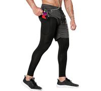 OEBLD Mens 2 in 1 Athletic Running Pants Quick Dry Gym Workout Shorts for Men Compression Pants with Pockets, Grey, Large