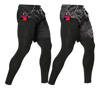 OEBLD Mens 2 in 1 Athletic Running Pants Quick Dry Gym Workout Shorts for Men Compression Pants with Pockets, Black+camouflage Grey, XXL