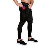 OEBLD Mens 2 in 1 Gym Pants Quick Dry Workout Running Shorts with Compression Pants, Black, X-Large