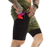 OEBLD Mens Athletic Shorts 2-in-1 Gym Workout Running 7'' Shorts with Towel Loop, Army Green, Large