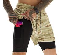 OEBLD Mens Athletic Shorts 2-in-1 Gym Workout Running 7'' Shorts with Towel Loop, Camouflage Khaki, X-Large