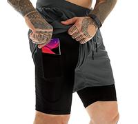 OEBLD Mens Athletic Shorts 2-in-1 Gym Workout Running 7'' Shorts with Towel Loop, Grey, Large
