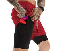 OEBLD Mens Athletic Shorts 2-in-1 Gym Workout Running 7'' Shorts with Towel Loop, Red, Large