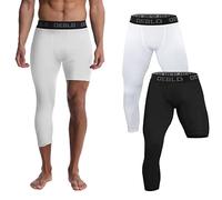 OEBLD Single Leg 3/4 Compression Tights, Unisex Sports Compression Pants, One Leg Basketball Leg Sleeves, White+black-left-short, X-Small