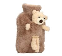 OEBUAFI 1000ml Hot Water Bottle, Classic Rubber Cartoon Warm Water Bag with Cute Plush Bear Cover, Wide Mouth Design for Pain Relief and Stress (Brown)