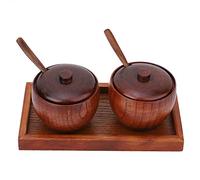 OEBUAFI 2pcs Wood Box Set Seasoning Containers for Kitchen with Spoon Natural Wood Material Simple Style for Coffee Sugar Salt