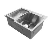 OEBUAFI 304 Stainless Steel Kitchen Sink Basin 60x45cm 0.6cm Thick 21cm Deep Single Bowl Top Mount with Noise Reduction Pads for Easy Installation