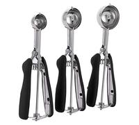 OEBUAFI 3PCS Ice Cream Scoop Set Stainless Steel Cookie Scoop with Spring Rebound Trigger for Digging Melon Balls (Black)