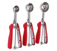OEBUAFI 3PCS Ice Cream Scoop Set Stainless Steel Cookie Scoop with Spring Rebound Trigger for Digging Melon Balls (Red)