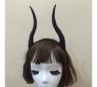 OEBUAFI Antelope Horn Headband Gothic Hair Accessory Black Plastic Resin 19cm with Elastic Wide Band for Halloween Cosplay Day of the Dead Party (Black)