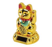 OEBUAFI Chinese Lucky Cat, 8cm Solar Powered Waving Hand Fortune Cat with Light Sensing, for Home Office Car Dashboard Feng Shui Decoration (Gold)
