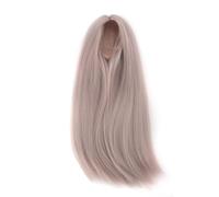 OEBUAFI Doll Wig, Long Straight Soft High Temperature Silk DIY Styling Center Parting Design with Curling Iron for 18.5 to 21cm Ball Jointed Doll (Light Gray Pink)