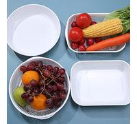 OEBUAFI Double Layer Plastic Drain Basket with Fine Holes for Vegetable Washing, Heavy Duty Fruit Tray and Colander Kitchen