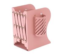 OEBUAFI Expandable Book Stand Metal Adjustable Multifunctional Bookcase for Home Office 19 X 15 X 10cm (Pink)