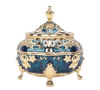 OEBUAFI Exquisite Design, Cone Incense Burn Holder with Lid European Style, Vintage Incense Stand Metal Alloy Carved Ornament for Indoor Decoration (Gold Blue)
