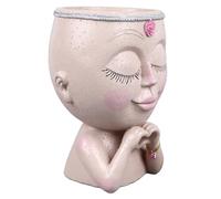 OEBUAFI Face Planter Pot with Love Style Lady Head Design and Drainage Hole | Resin Planter for Indoor Outdoor Use, Includes Wooden Spade, Suitable for Succulents and Cacti, 5.9x5.7x8.3 Inch White Pot