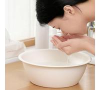 OEBUAFI Face Wash Basin, Round Shaped Thickened Plastic Washing Bowl with Creamy White, for Home and Dorm Use (L)