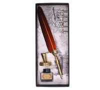 OEBUAFI Feather Pen and Ink Set with Stainless Steel Nibs, Vintage Calligraphy Pen with Soft Feather, Elegant Writing Set for Gothic Italian Calligraphy (Orange)