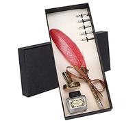 OEBUAFI Feather Pen Set, Calligraphy Pen with 5 Stainless Steel Nibs 1-5mm for Gothic Italian Writing Classical Style Ink Pen Box for Beginners Teachers (Red)