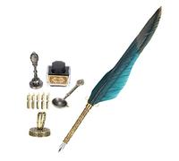 OEBUAFI Feather Pen Set, Dipped Water Vintage Writing Tool with Gold Head and Delicate Feathers for Calligraphy Practice and Present Giving (Green)