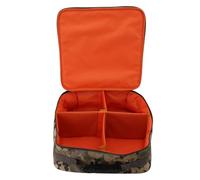 OEBUAFI Fishing Reel and Gear Case, Large Capacity 4 Adjustable Compartments Padded Tackle Storage Bag with Mesh Lined Pocket, for Fly Fishing Reels Spare Spools and Tools (CP Camouflage)