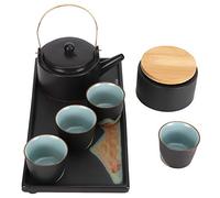 OEBUAFI Japanese Kung Fu Tea Set Black Pottery Teapot Tea Jar Cups Tray Kit Ceremony Set with Contemporary Stone Glaze for Lovers Gift