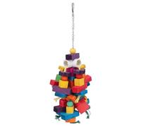 OEBUAFI Large Bird Parrots Toy, Colorful Blocks and Beads Chewing Entertainment for Medium to Large Parrots, with Hanging Design for Cage or Play Stand