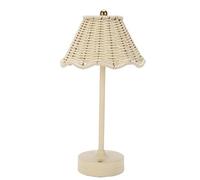 OEBUAFI LED Vintage Rattan Table Lamp Adjustable Brightness Cordless for Bedroom Decor Wicker Shade Night Light 12.6x6.30x3.54in (White)