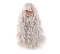 OEBUAFI Long Curly Doll Wig, Smoothly Silky Replacement Hair with Straight Bang for 18.5-21cm Head Circumference Dolls Adding Fashion Volume Style (Silver Gray)