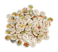 OEBUAFI Mixed Wooden Buttons, 100 Pcs Printed Synthetic Wood Sewing Buttons with Cute Patterns for Clothing Bags DIY Crafts Christmas Decorations (1#)
