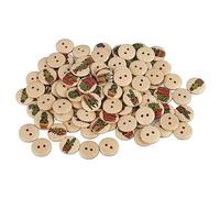 OEBUAFI Mixed Wooden Buttons, 100 Pcs Printed Synthetic Wood Sewing Buttons with Cute Patterns for Clothing Bags DIY Crafts Christmas Decorations (7#)