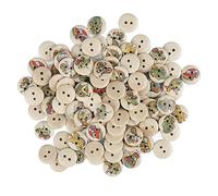 OEBUAFI Mixed Wooden Buttons, 100 Pcs Printed Synthetic Wood Sewing Buttons with Cute Patterns for Clothing Bags DIY Crafts Christmas Decorations (5#)