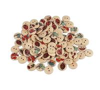 OEBUAFI Mixed Wooden Buttons, 100 Pcs Printed Synthetic Wood Sewing Buttons with Cute Patterns for Clothing Bags DIY Crafts Christmas Decorations (6#)