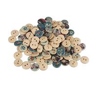 OEBUAFI Mixed Wooden Buttons, 100 Pcs Printed Synthetic Wood Sewing Buttons with Cute Patterns for Clothing Bags DIY Crafts Christmas Decorations (4#)