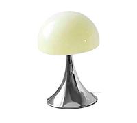 OEBUAFI Mushroom Shape Glass Iron Table Lamp with USB Button Switch, Warm Light Nightstand Lamp for Bedroom Living Room Decor (Beige)