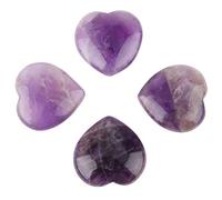 OEBUAFI Natural Heart Shaped Crystal Healing Stones 4 Pack Amethyst Eye Fluorite Gemstone for Home Decor Office Gift Love Romance (Purple)