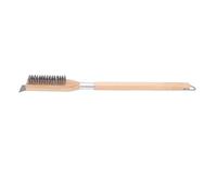 OEBUAFI Pizza Stone Brush with Scraper, Premium Steel Wood Handle, Stainless Steel Head, Removable, Hangable Design, Compact Storage, 24.4x1.6in, 12.3oz