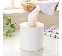 OEBUAFI Removable Wood Cover Plastic Tissue Box, Square Tissue Organizer with Easy Access for Home, Office and Car (Round)