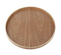 OEBUAFI Round Wood Serving Tray, 37.5cm Solid Wood Tea Tray Coffee Trays with Raised Edges for Serving Food Drinks in Home Restaurant (Wood Color)