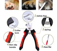 OEBUAFI Stainless Steel Pet Nail Clipper with File, Nail Cutter for Small Dogs Cats Rabbits, Lock Safety Spring Claw Trimmer (Black)