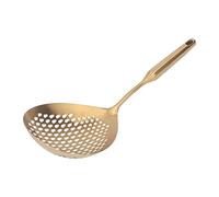 OEBUAFI Stainless Steel Skimmer Ladle Kitchen Strainer Spoon with Long Handle Drop Shape Design for Frying Fries Vegetables Meat (Gold)