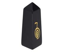 OEBUAFI Tower Crystal Stones Wand, 4 Sides Crystal Stone Column with Slick Pearl Finish for Home Office Decoration, Feng Shui and Good Luck (Obsidian)