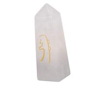 OEBUAFI Tower Crystal Stones Wand, 4 Sides Crystal Stone Column with Slick Pearl Finish for Home Office Decoration, Feng Shui and Good Luck (White)