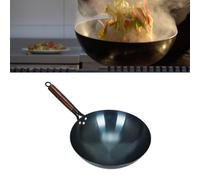OEBUAFI Traditional Chinese Round Bottom Wok Pan Refined Iron Uncoated Nonstick Stir Fry Pan with Single Handle Design for Home Restaurant Cooking (38cm)