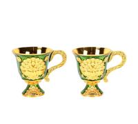 OEBUAFI Vintage Wine Goblets, Embossed Metal Peacock Enamel Cups, 2 Pack | Vintage Wine Goblets, Embossed Metal Peacock Enamel Cups, 2 Pack Footed 2.17 x 2.76 in, Ornate Table Decor for Wedding