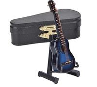 OEBUAFI Wooden Classical Guitar Model, Miniature Musical Instrument Display with Stand, Blue and Coffee Color Options for Desk Decor, 8cm Guitar Replica for Music Lovers and Home (Blue)
