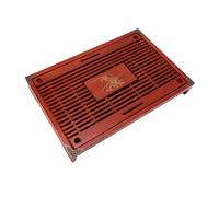 OEBUAFI Wooden Teaboard 16.9 X 11 Inch Tea Tray with Water Storage Drainage Chinese Style Orchid Pattern for Kung Fu Tea Set (Dark Red)