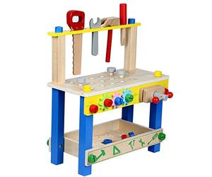 OEBUAFI Wooden Tool Workbench Set for Toddlers with Simulation Tools Educational Toy for Logical Thinking and Problem Solving Play