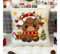 OECTVD Embroidered Highland Cow Throw Pillow Covers 18x18 Cow Home Christmas Decor Farmhouse Pillow Covers Xmas Soft Pillowcases for Sofa Living Room, Gifts for Highland Cattle Lovers