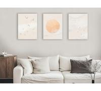 Oedim Pack of 3 Pictures Sun and Birds in the Sky, 30 x 40 cm, Prefabricated Canvas, Wall Decor, Elegant and Lightweight